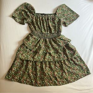 Pretty Garden Green and White Floral Off-Shoulder Sundress